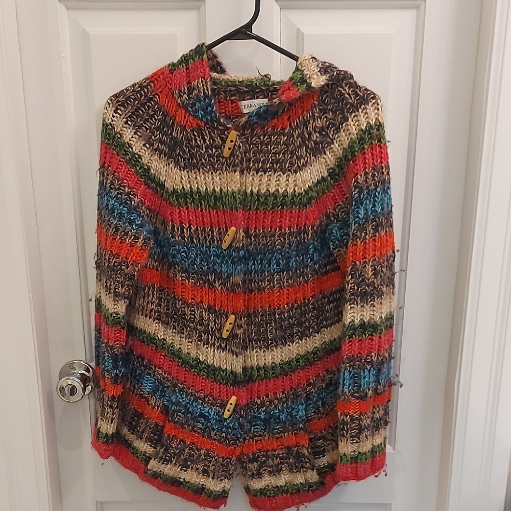 Red and Orange Chunky Knit Cardigan